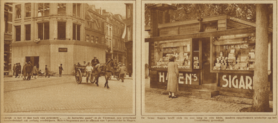 871265 Collage van 2 foto's betreffende de verplaatsing van de sigarenwinkel van H.G. en M.A. Hagen van de hoek van de ...